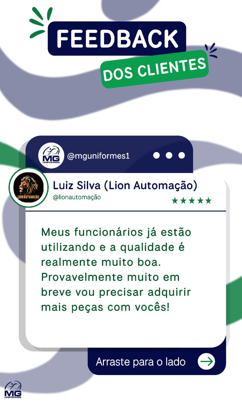 Print do depoimento de Luiz Silva, da Lion Automação, dizendo que a qualidade é muito boa e que pretende adquirir mais peças.